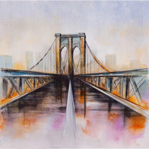 Colorfull Brooklyn Bridge Black Modern Wood Framed Art Print with Double Matting by Atelier B Art Studio