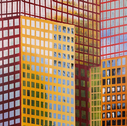 SKYSCRAPER WINDOWS White Modern Wood Framed Art Print with Double Matting by Atelier B Art Studio