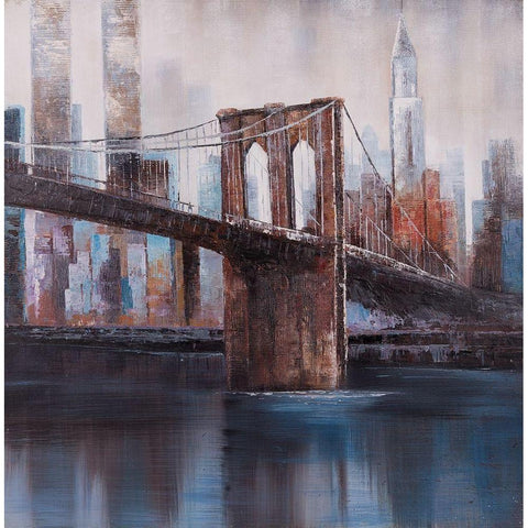 BROWN AND BLUE BROOKLYN BRIDGE Gold Ornate Wood Framed Art Print with Double Matting by Atelier B Art Studio