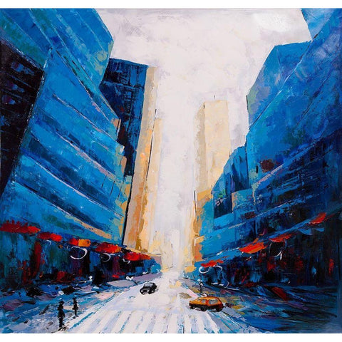 BLUE CITY STREET Black Modern Wood Framed Art Print with Double Matting by Atelier B Art Studio