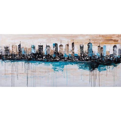 BUILDINGS ON THE HORIZON Black Modern Wood Framed Art Print with Double Matting by Atelier B Art Studio