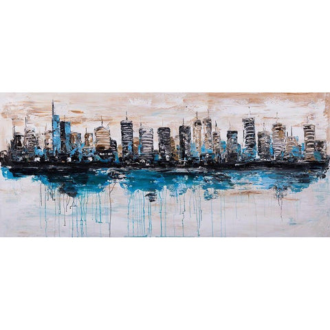 ABSTRACT CITY WITH REFLECTION ON WATER Black Modern Wood Framed Art Print by Atelier B Art Studio