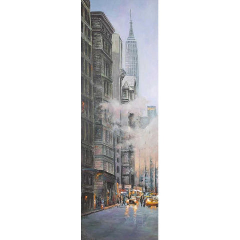 Morning in the Streets of New-York City Gold Ornate Wood Framed Art Print with Double Matting by Atelier B Art Studio