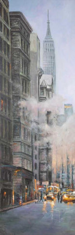 Morning in the Streets of New-York City Black Ornate Wood Framed Art Print with Double Matting by Atelier B Art Studio