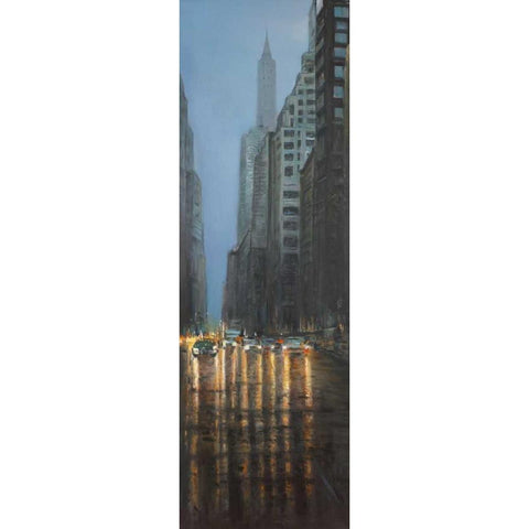 Evening in the Streets of New-York City Gold Ornate Wood Framed Art Print with Double Matting by Atelier B Art Studio