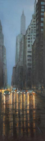 Evening in the Streets of New-York City White Modern Wood Framed Art Print with Double Matting by Atelier B Art Studio