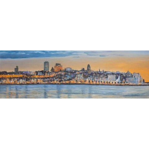 Skyline of Quebec City Gold Ornate Wood Framed Art Print with Double Matting by Atelier B Art Studio