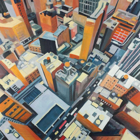 High Top View of Buildings In New York Black Modern Wood Framed Art Print with Double Matting by Atelier B Art Studio