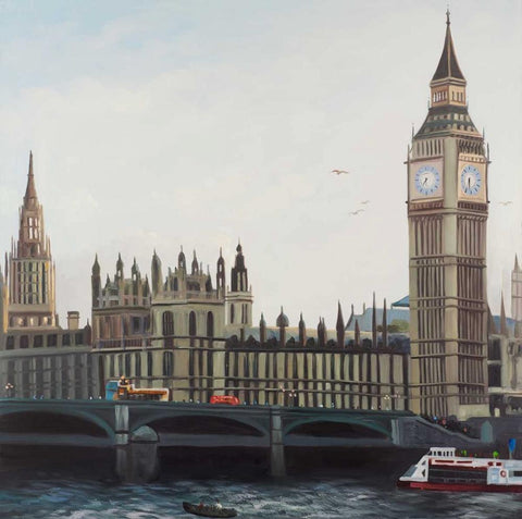 Big Ben Clock Elizabeth Tower in London Black Ornate Wood Framed Art Print with Double Matting by Atelier B Art Studio