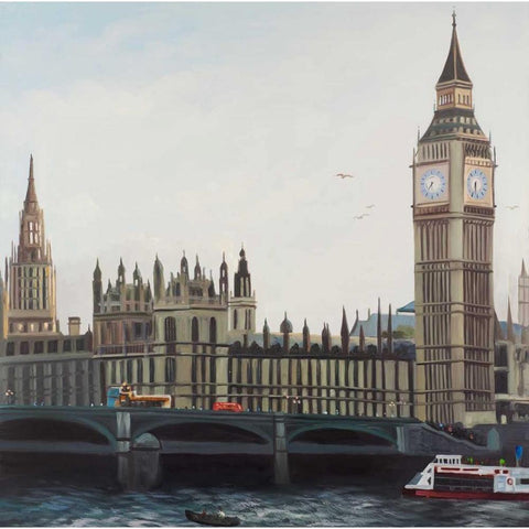 Big Ben Clock Elizabeth Tower in London White Modern Wood Framed Art Print by Atelier B Art Studio