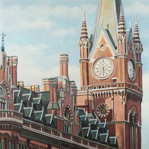 St-Pancras Station in London White Modern Wood Framed Art Print with Double Matting by Atelier B Art Studio