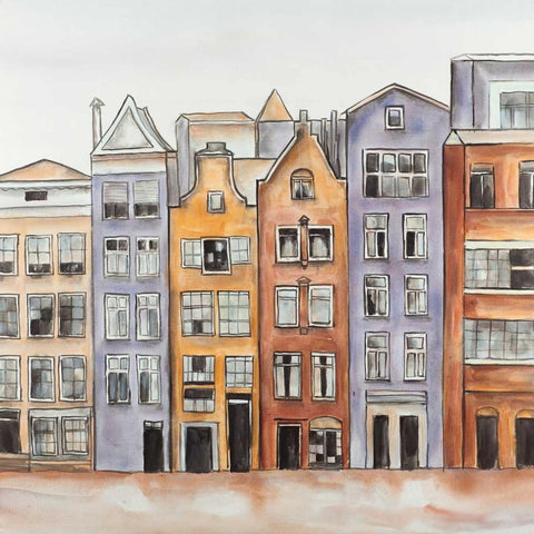 Amsterdam Houses Hotel  White Modern Wood Framed Art Print by Atelier B Art Studio