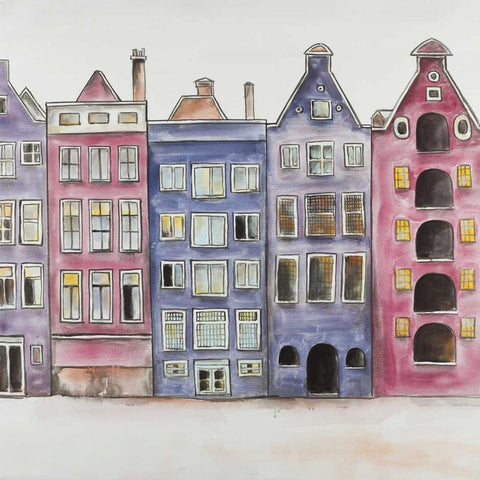 Old Historic Houses Amsterdam White Modern Wood Framed Art Print by Atelier B Art Studio