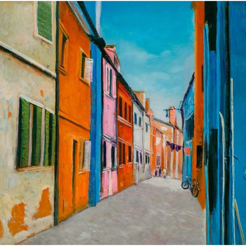 Colorful Houses in Italy White Modern Wood Framed Art Print by Atelier B Art Studio