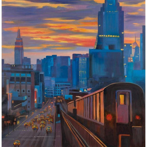 Subway in New-York City Black Modern Wood Framed Art Print with Double Matting by Atelier B Art Studio