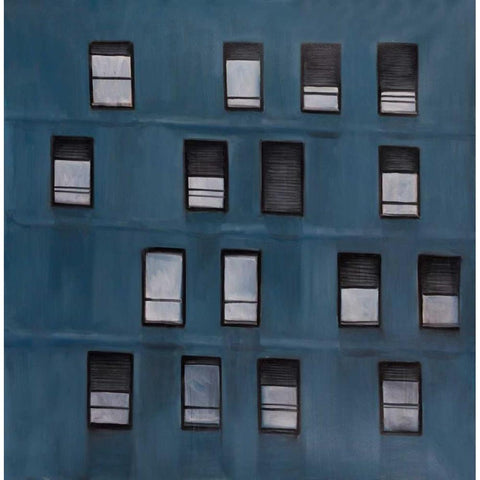 Building Architecture with Random Windows Black Modern Wood Framed Art Print with Double Matting by Atelier B Art Studio