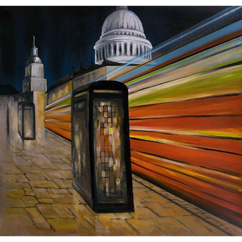 FAST LONDON BUS  Black Modern Wood Framed Art Print with Double Matting by Atelier B Art Studio