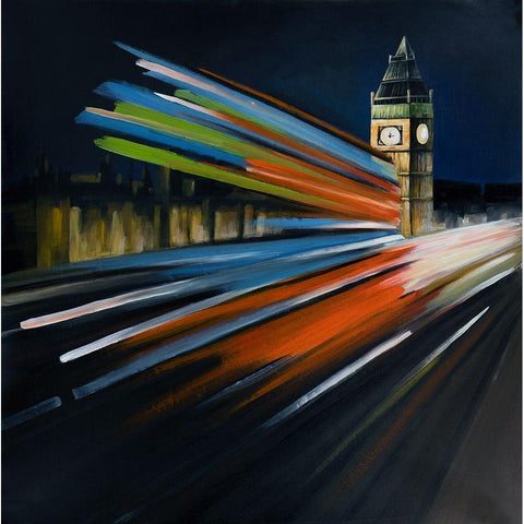 LONDON BUS WITH LONG EXPOSURE White Modern Wood Framed Art Print by Atelier B Art Studio