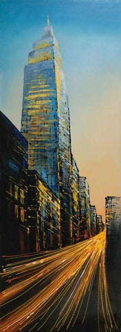 In the Street of Empire State Building White Modern Wood Framed Art Print with Double Matting by Atelier B Art Studio