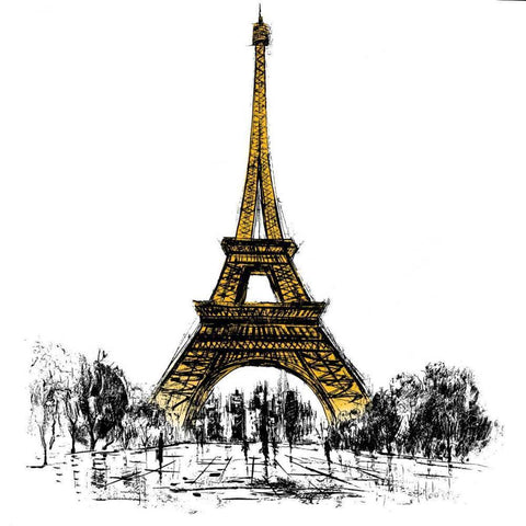 Outline of Eiffel Tour Black Modern Wood Framed Art Print with Double Matting by Atelier B Art Studio