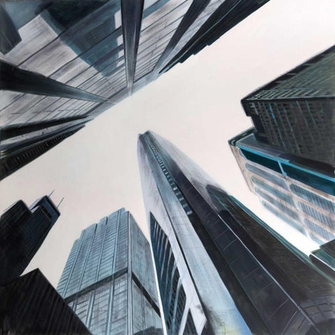 Perspective View of Skyscraper Black Modern Wood Framed Art Print with Double Matting by Atelier B Art Studio