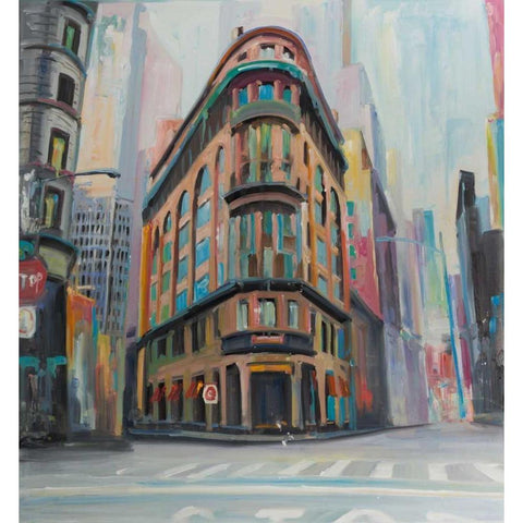 Building Architecture in New-York White Modern Wood Framed Art Print by Atelier B Art Studio