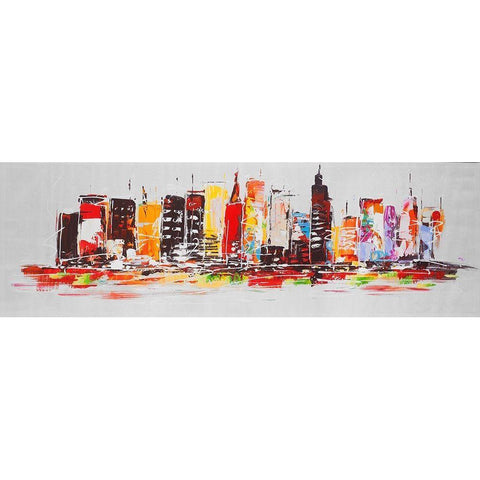 CITY IN BRIGHT COLORS Black Modern Wood Framed Art Print with Double Matting by Atelier B Art Studio