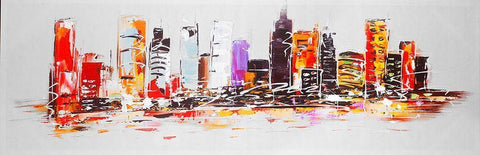 ABSTRACT CITY IN BRIGHT COLORS White Modern Wood Framed Art Print with Double Matting by Atelier B Art Studio