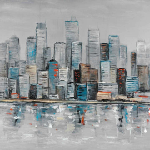 Abstract Urban Skyline White Modern Wood Framed Art Print by Atelier B Art Studio