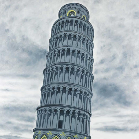 Outline of Tower of Pisa in Italy Black Modern Wood Framed Art Print by Atelier B Art Studio