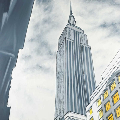 Outline of Empire State Building White Modern Wood Framed Art Print with Double Matting by Atelier B Art Studio