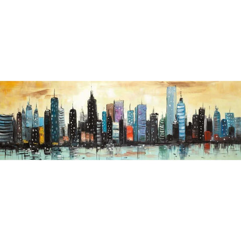 Skyline on Abstract Cityscape Gold Ornate Wood Framed Art Print with Double Matting by Atelier B Art Studio