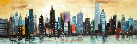 Skyline on Abstract Cityscape Black Ornate Wood Framed Art Print with Double Matting by Atelier B Art Studio