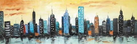 Skyline on Cityscape Black Ornate Wood Framed Art Print with Double Matting by Atelier B Art Studio