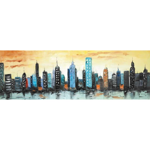 Skyline on Cityscape Black Modern Wood Framed Art Print with Double Matting by Atelier B Art Studio