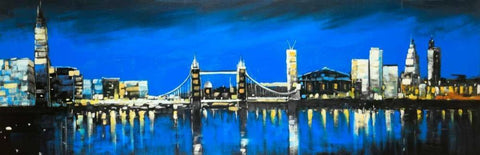 Skyline of London White Modern Wood Framed Art Print with Double Matting by Atelier B Art Studio