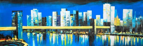 Skyline of Lower Manhattan White Modern Wood Framed Art Print with Double Matting by Atelier B Art Studio