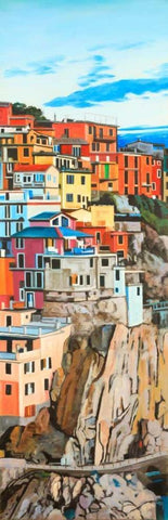 View of Manarola in Italy Black Ornate Wood Framed Art Print with Double Matting by Atelier B Art Studio