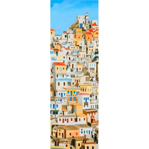 Small Houses in Greece White Modern Wood Framed Art Print by Atelier B Art Studio