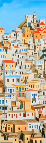 Small Houses in Greece White Modern Wood Framed Art Print with Double Matting by Atelier B Art Studio