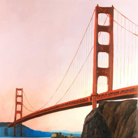 Sunset on the Golden Gate Bridge Black Modern Wood Framed Art Print with Double Matting by Atelier B Art Studio