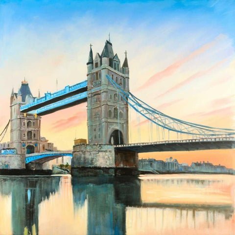 Sunset on the London Bridge Gold Ornate Wood Framed Art Print with Double Matting by Atelier B Art Studio