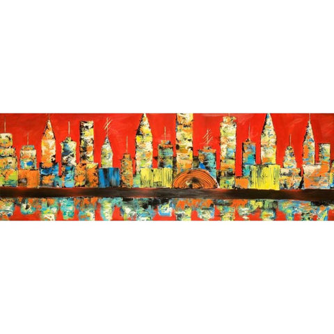 Red Abstract Skyline Black Modern Wood Framed Art Print with Double Matting by Atelier B Art Studio