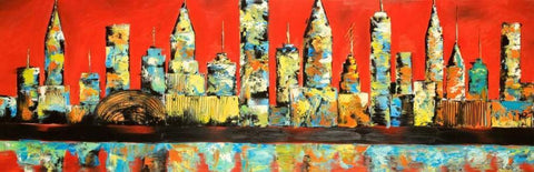 View of Red City Black Ornate Wood Framed Art Print with Double Matting by Atelier B Art Studio