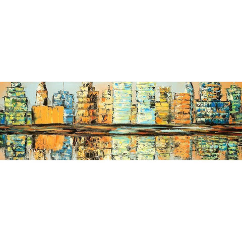 REFLECTIONS OF A COLORFUL CITY Gold Ornate Wood Framed Art Print with Double Matting by Atelier B Art Studio