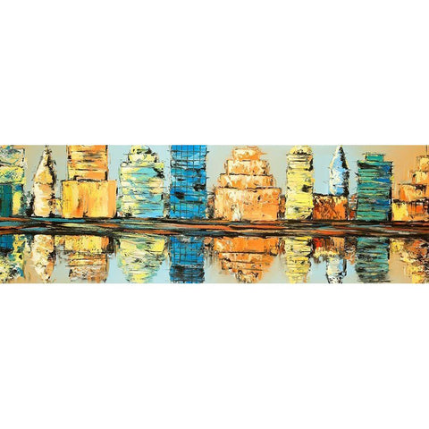 REFLECTIONS OF A COLORFUL AND ABSTRACT CITY Gold Ornate Wood Framed Art Print with Double Matting by Atelier B Art Studio