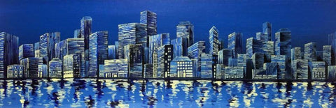 City in Blue White Modern Wood Framed Art Print with Double Matting by Atelier B Art Studio