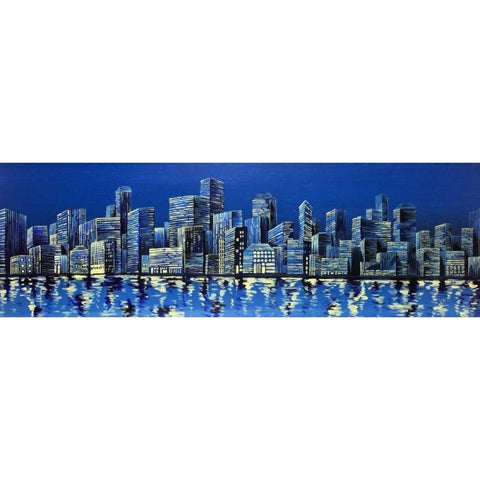 City in Blue White Modern Wood Framed Art Print by Atelier B Art Studio