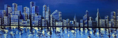 Blue Skyline Black Ornate Wood Framed Art Print with Double Matting by Atelier B Art Studio