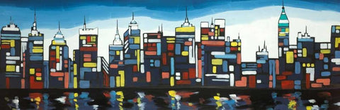 Colorful Skyline White Modern Wood Framed Art Print with Double Matting by Atelier B Art Studio